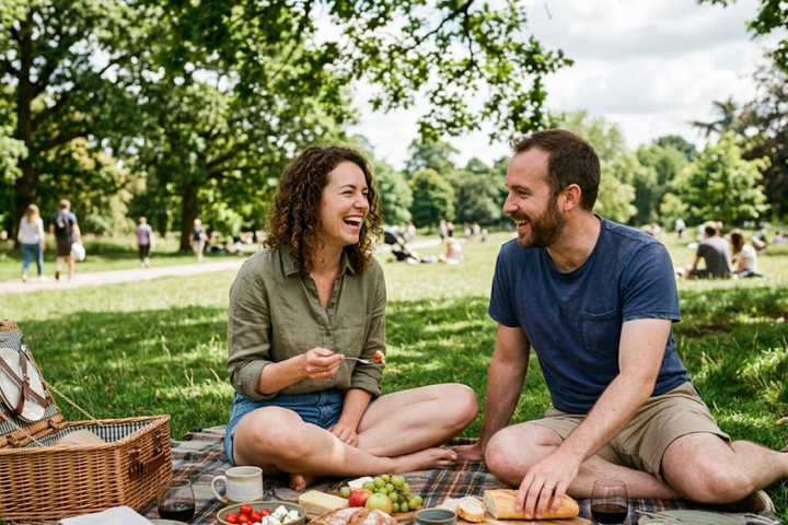 a couple enjoying picknick at the park