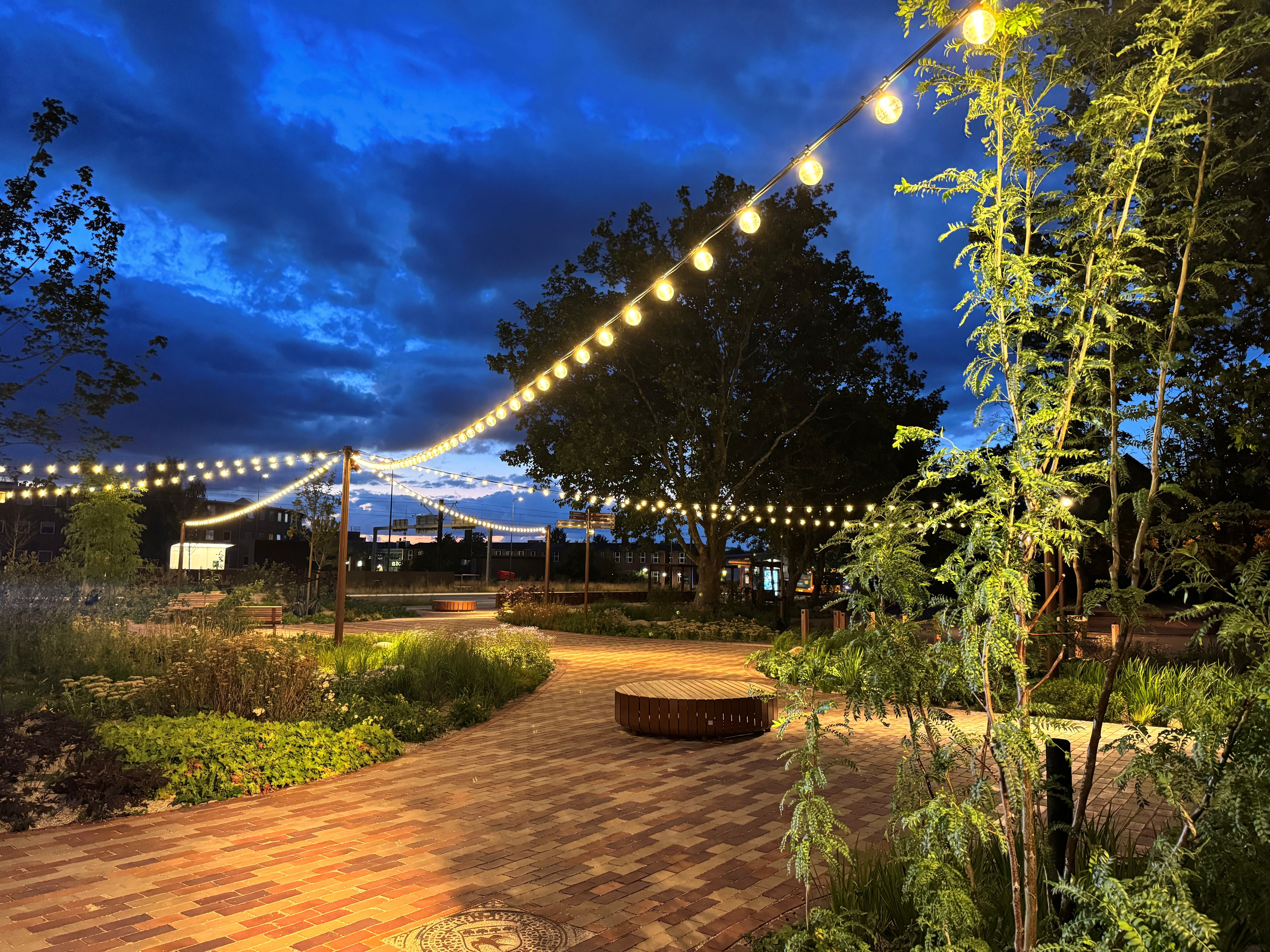 Urban forest transforms asphalt and concrete into a green light rail plaza and a new gateway to Gladsaxe City Hall