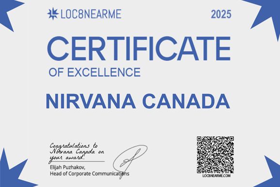 Nirvana Canada Best Business in Vancouver 2025 Certificate