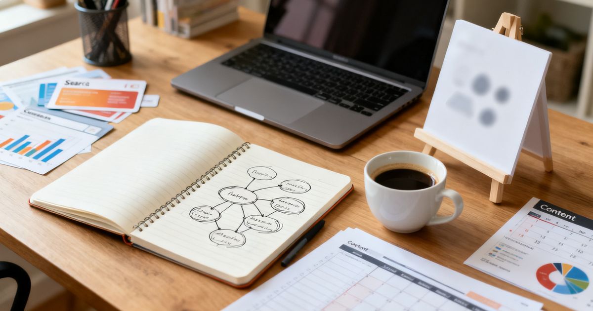 Content creator planning newsletter topic clusters for Buttondown SEO