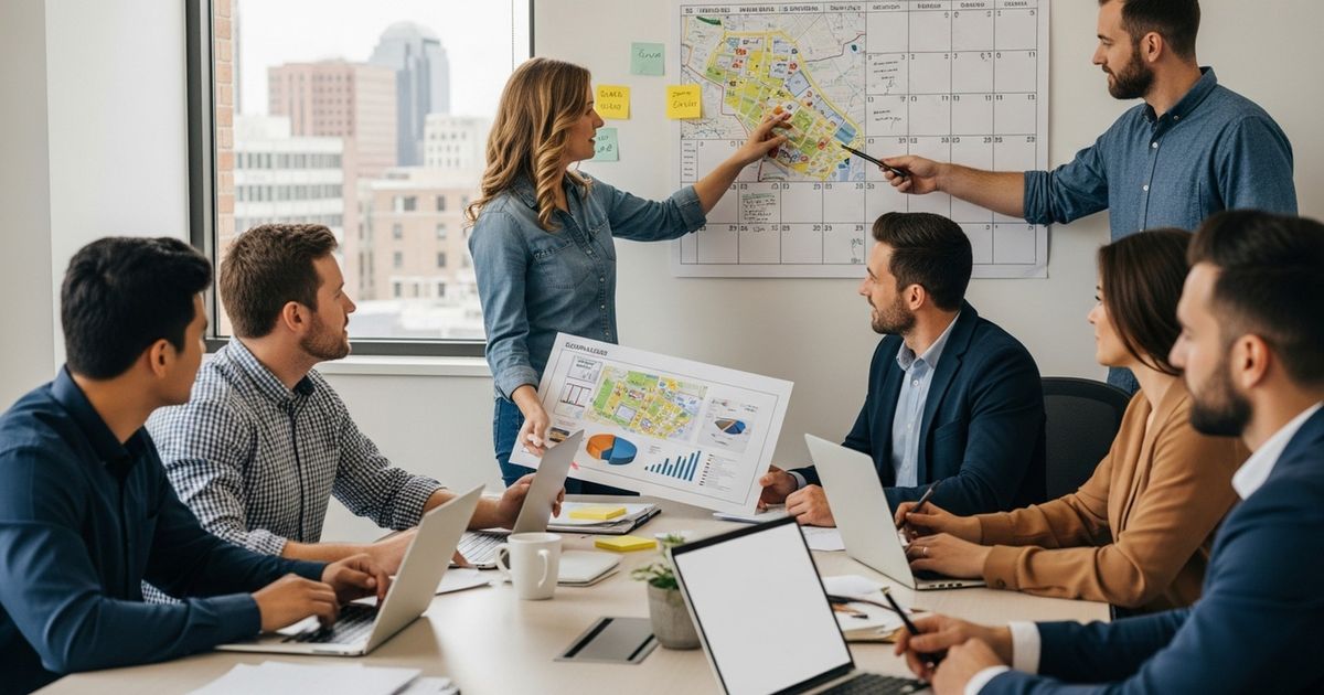 Marketing team collaborating in an Akron office planning SEO strategy — SEO agencies in Akron