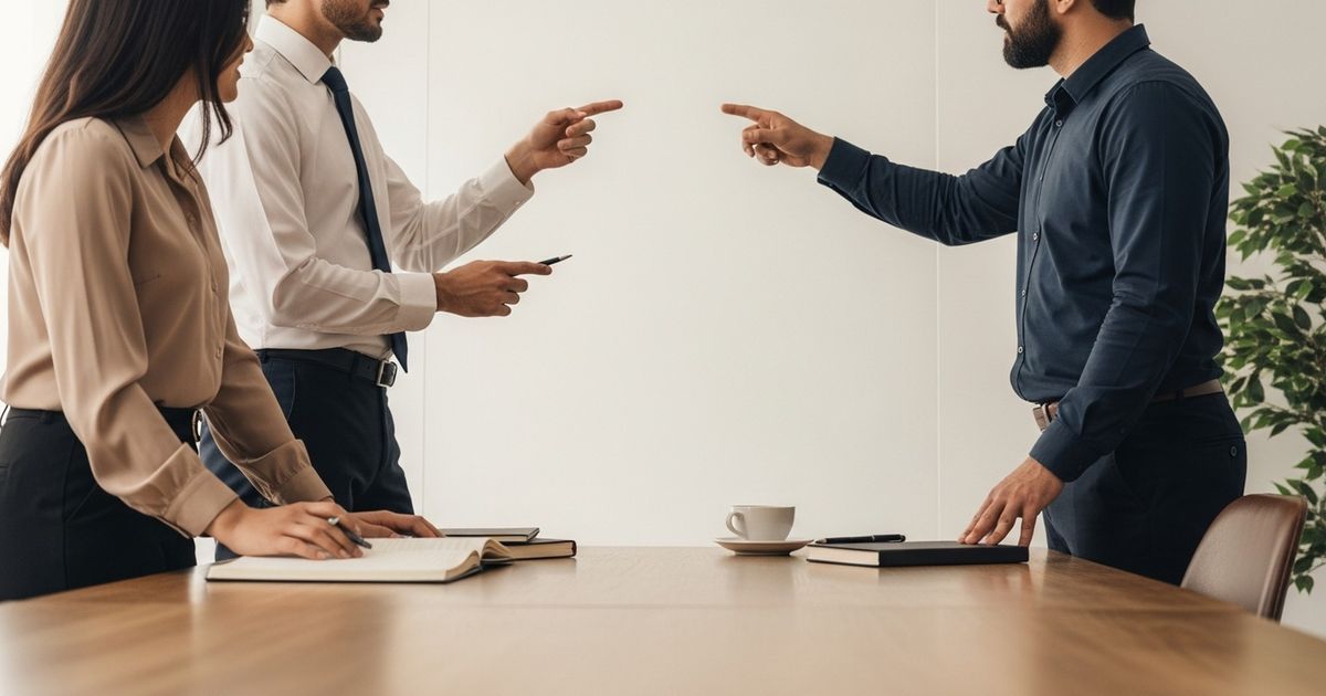 Small marketing team collaborating around a table and blank glass whiteboard, modern office, warm tones