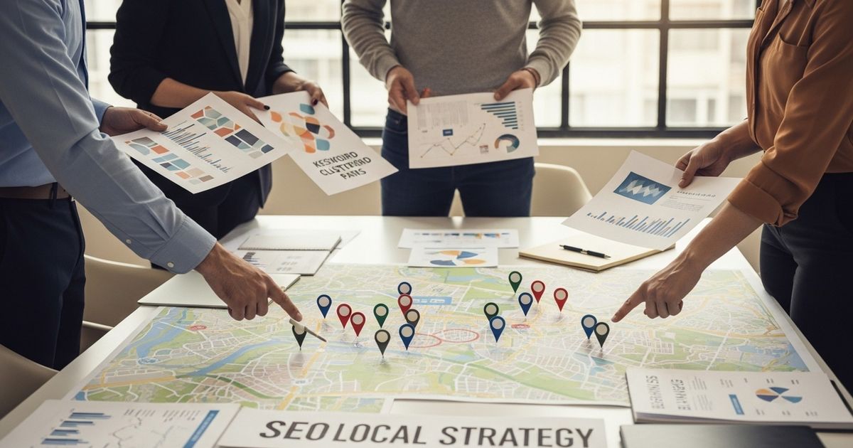 Marketing team planning SEO strategy in a Winston-Salem office — SEO agencies in Winston-Salem working on content and site structure