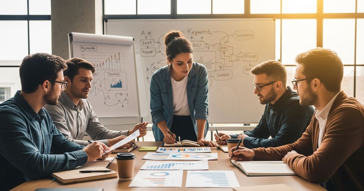 Marketing team in a Shreveport office collaborating on SEO strategy for local businesses, representing SEO agencies in Shreveport