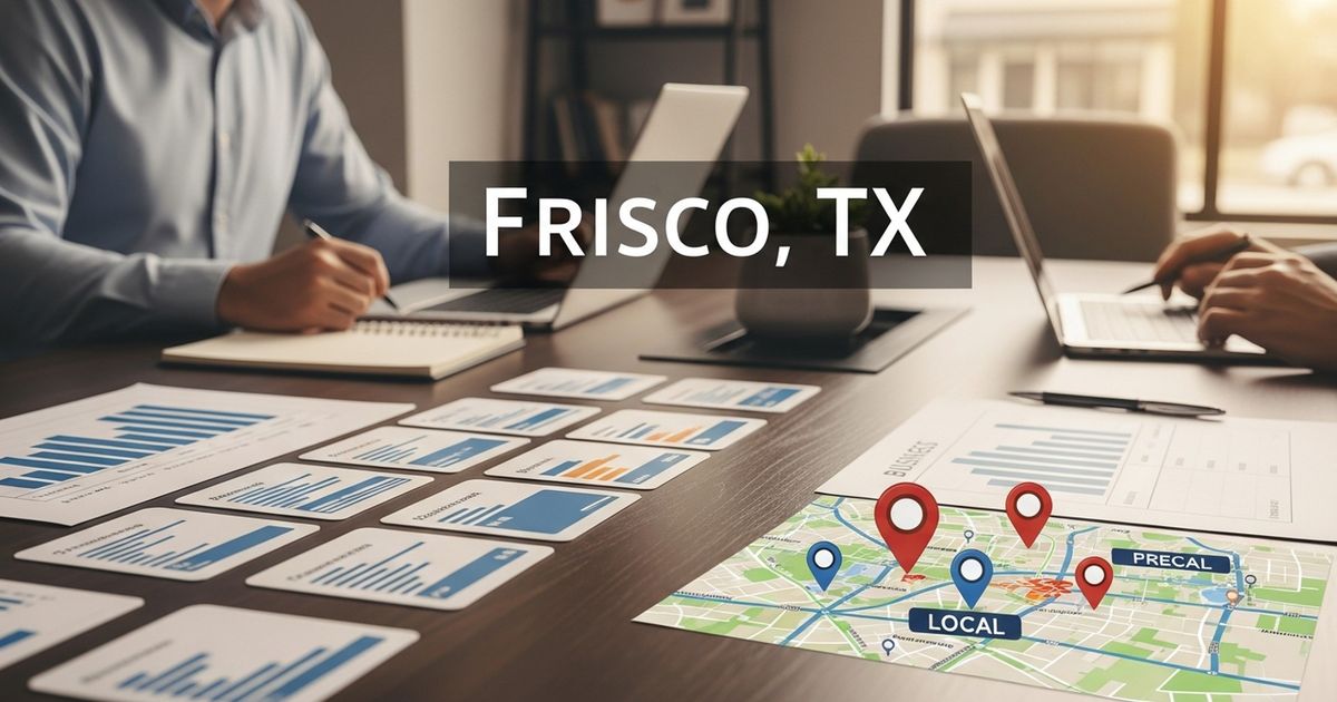 Marketing team discussing SEO strategies in a Frisco office