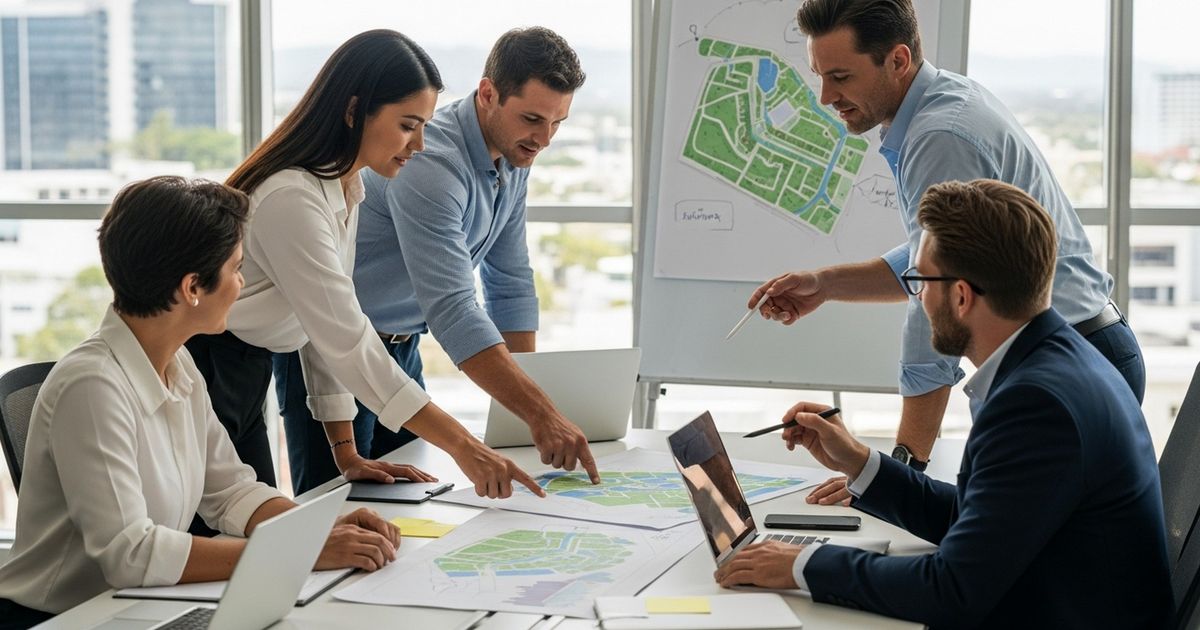 Marketing team collaborating in a modern Townsville office discussing SEO strategy for local businesses — seo agencies in townsville