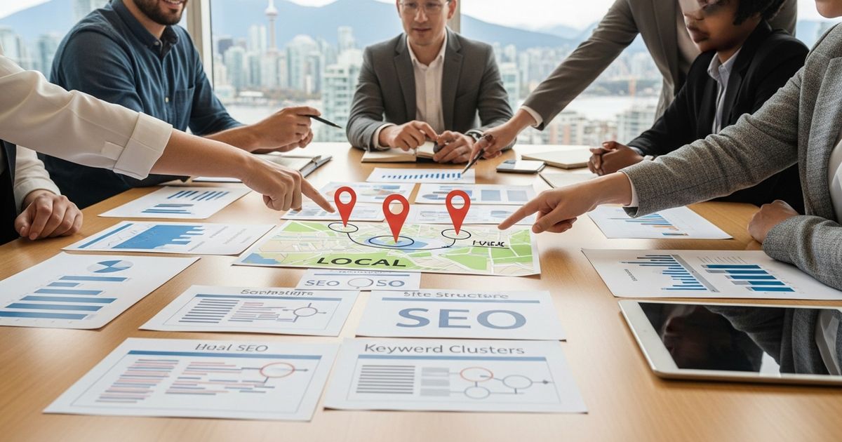 Marketing team reviewing SEO strategy in a Vancouver office — SEO agencies in Vancouver