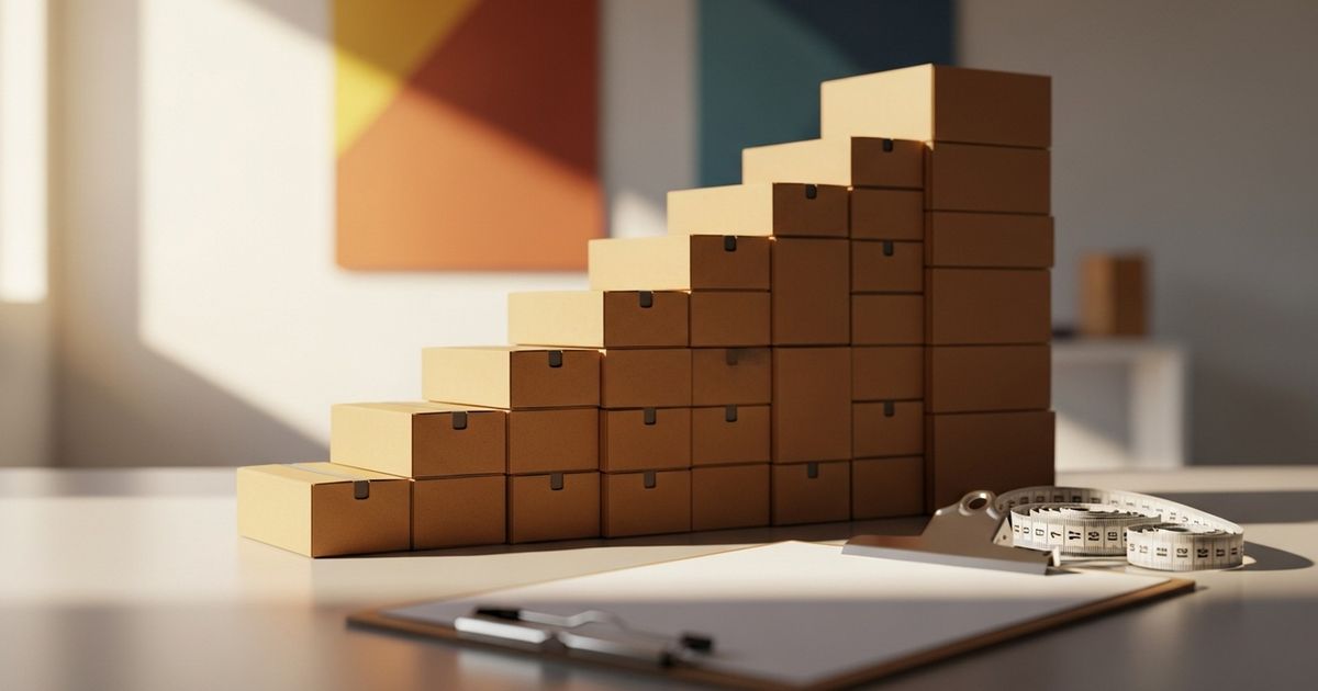 Stacked moving boxes arranged like a growth chart representing marketing and SEO growth for moving companies