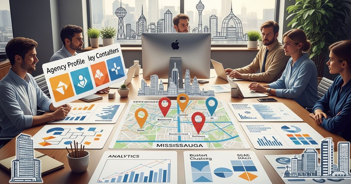 Marketing team in a Mississauga office planning SEO content strategy — SEO agencies in Mississauga