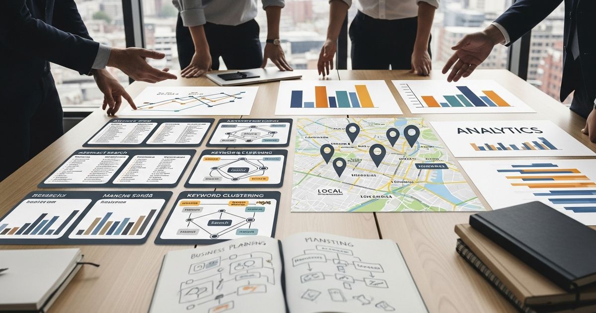 Marketing team collaborating on SEO strategy in a Manchester office — SEO agencies in Manchester
