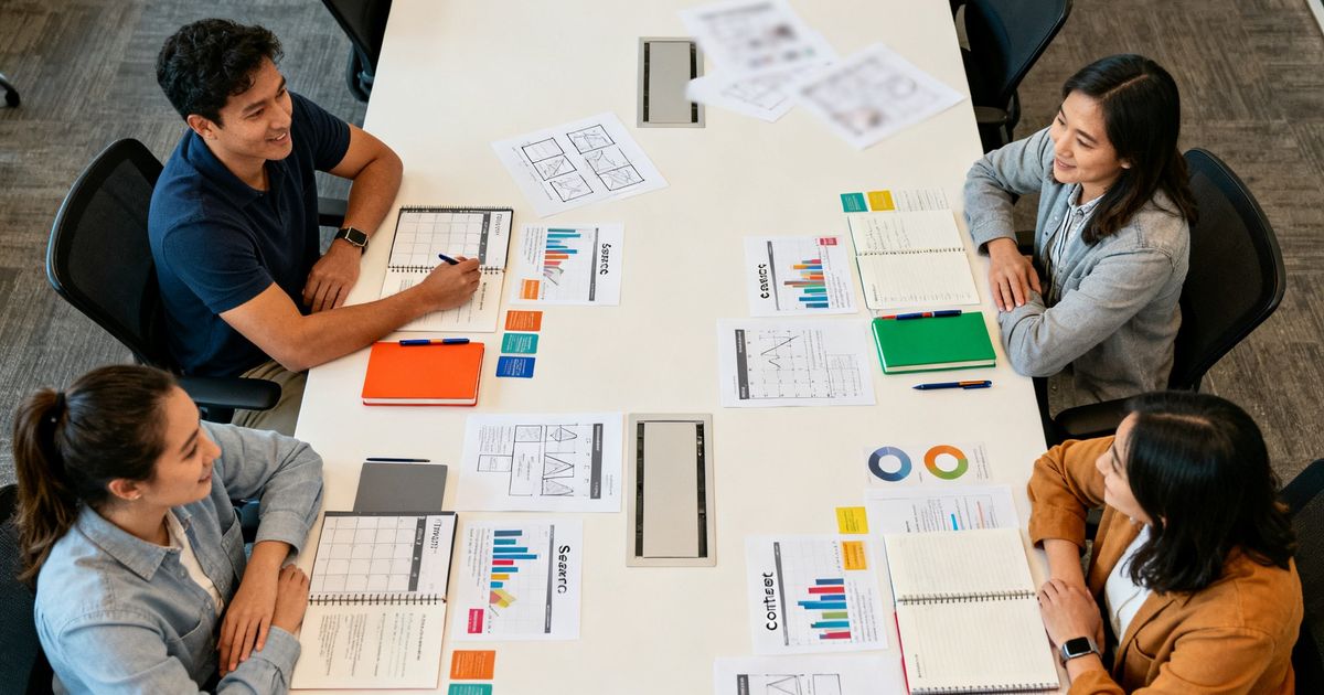 Two marketing teams comparing SEO and AI writing workflows in a San Francisco startup office — representing Surfer SEO vs Writesonic