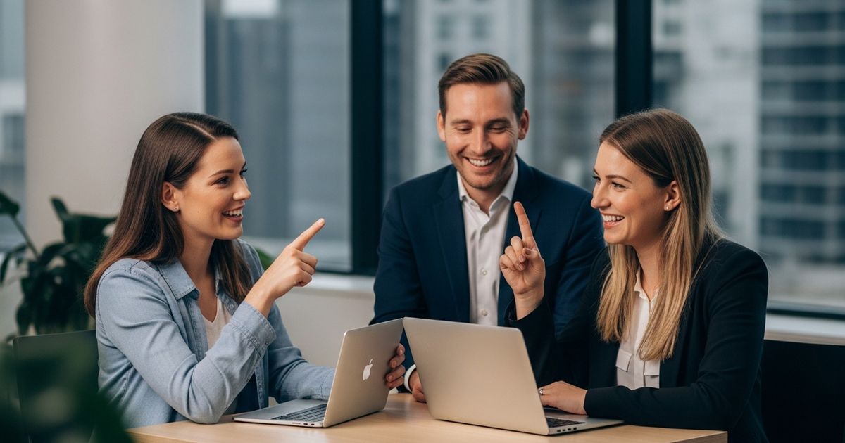 Content marketers brainstorming link-worthy assets in a modern office — planning how to earn links naturally