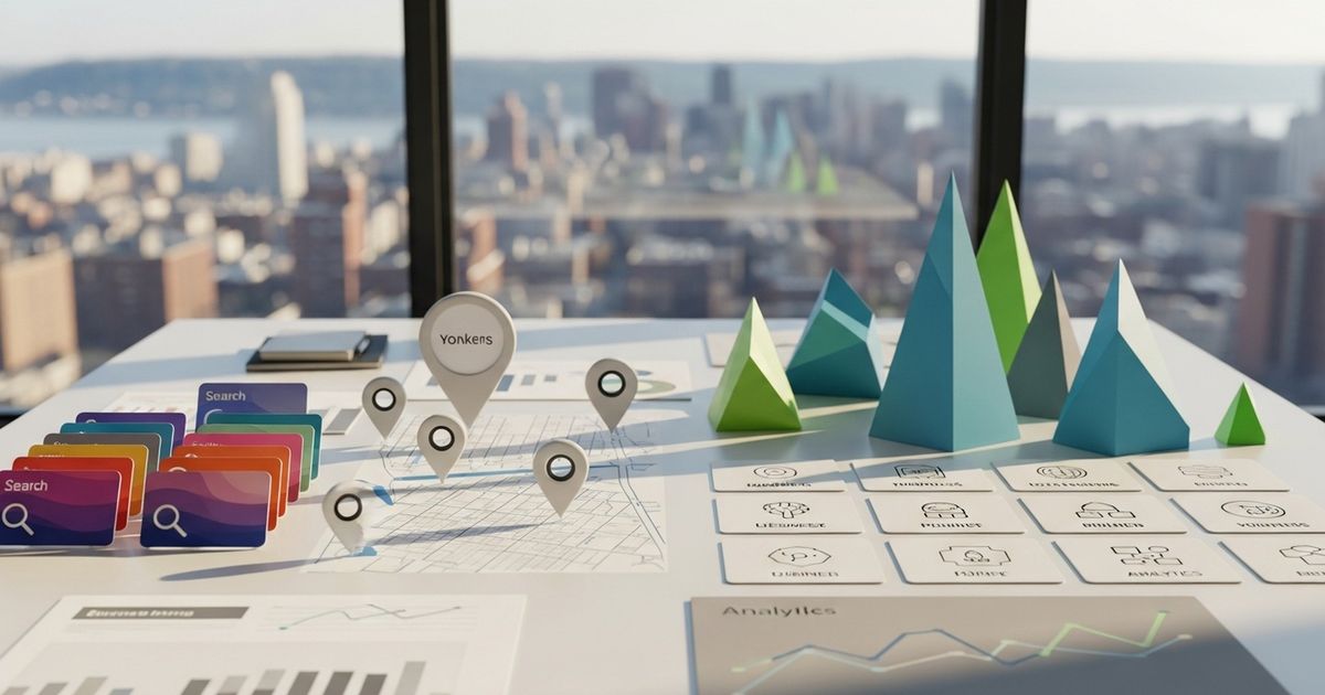 Marketing team from a Yonkers SEO agency collaborating around a conference table