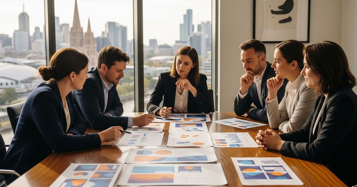 Marketing team planning SEO strategy in a modern Melbourne office, representing SEO agencies in Melbourne