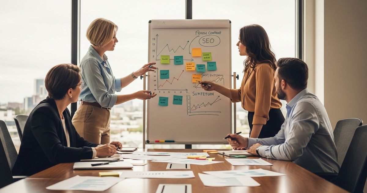 Marketing team in a Geelong office mapping SEO strategy for local businesses — SEO agencies in Geelong