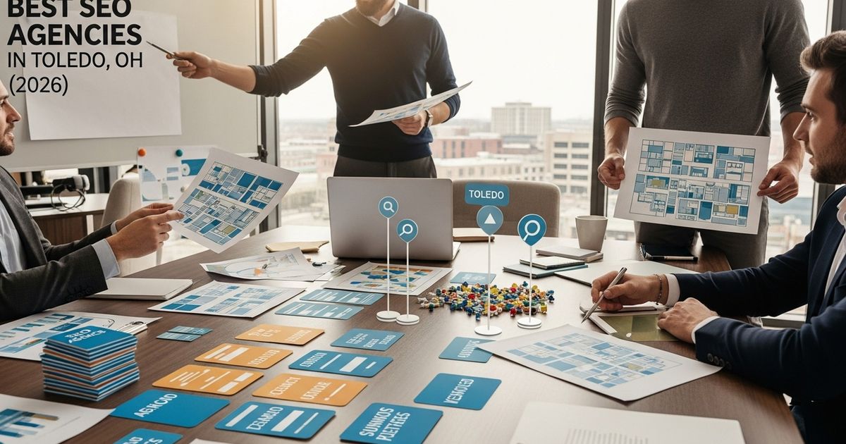 Marketing team collaborating in a modern Toledo office — SEO agencies in Toledo working on site structure and content strategy