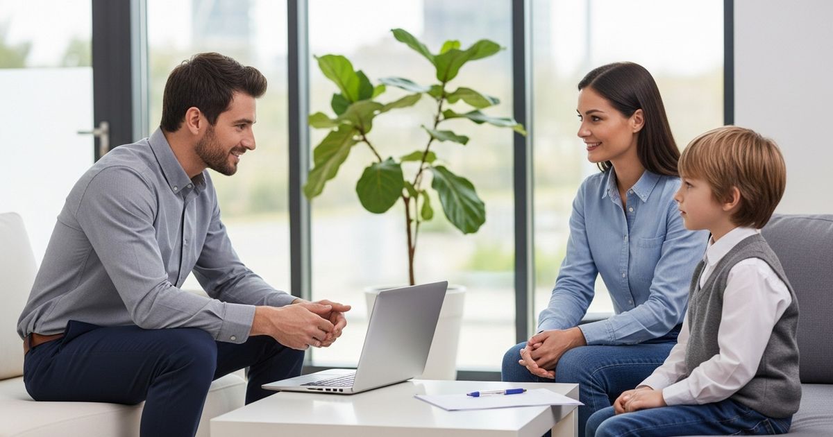 Professional pet grooming salon interior with a groomer brushing a golden retriever on a clean grooming table