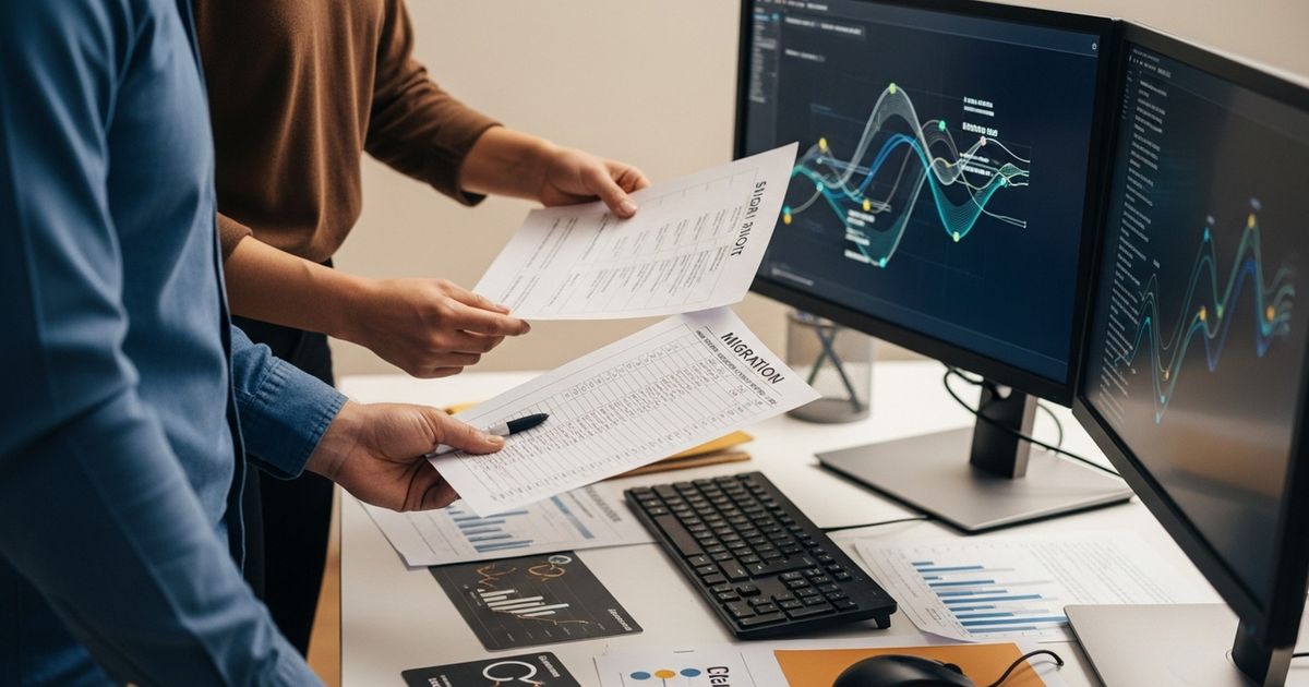 SEO specialist reviewing URL mapping and crawl reports during a website migration — how to migrate a website without losing SEO