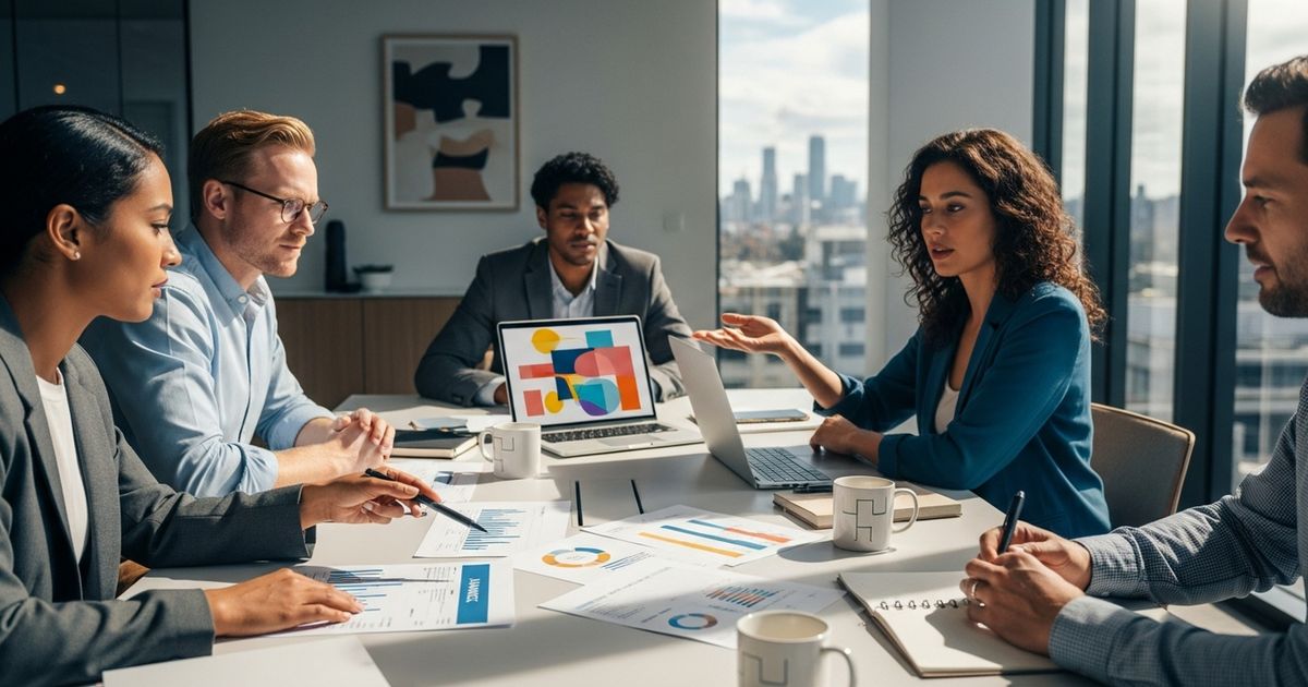 Marketing team collaborating in a Sydney office reviewing SEO strategy documents — top SEO agencies in Sydney