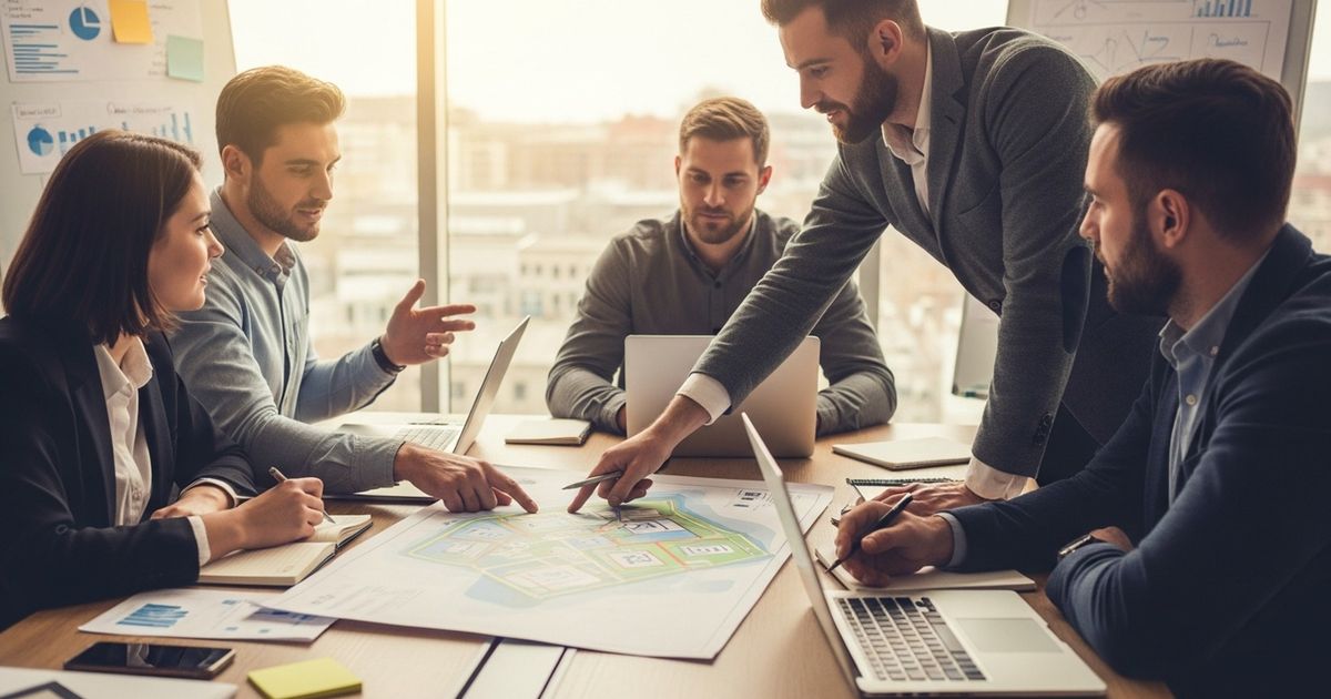 Marketing team planning SEO strategy in a modern Newcastle upon Tyne office for seo agencies in newcastle