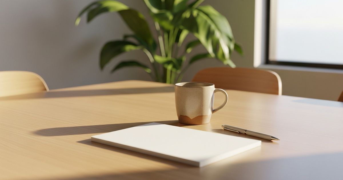 Editorial-style photo of a modern meeting table with warm light and a potted tropical plant, evoking strategic planning for Honolulu businesses.