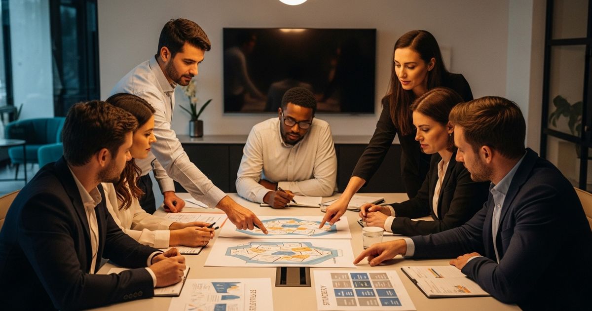 Marketing team in a modern Reading, United Kingdom office collaborating on SEO strategy, representing SEO agencies in Reading