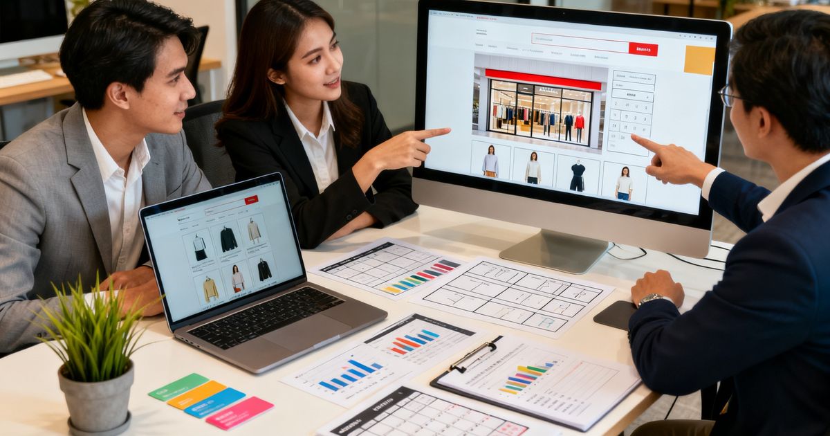 Ecommerce team optimizing PrestaShop product pages in a startup office for prestashop seo