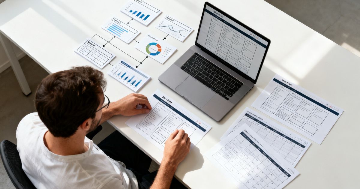 Web developer reviewing a static website and content plan