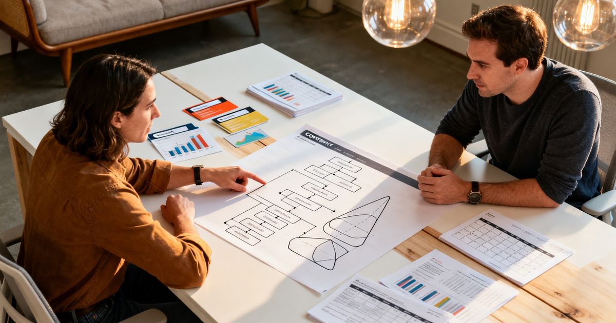 Content manager and developer planning Butter CMS SEO in a San Francisco startup office
