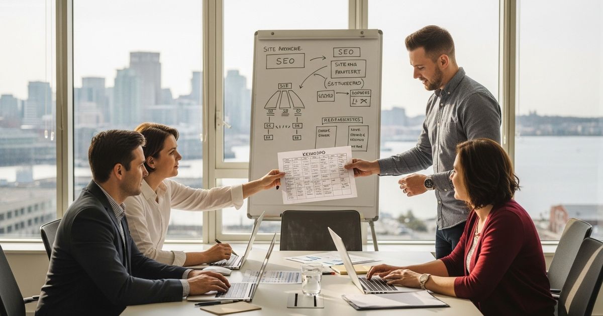 Marketing team collaborating on SEO strategy in a Halifax office — SEO agencies in Halifax
