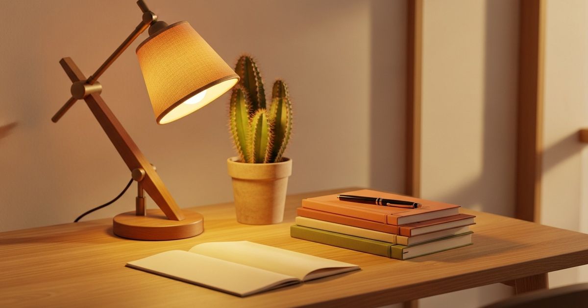 Sunlit modern office corner with a small potted cactus and notebooks — evokes Tucson-based small business marketing.