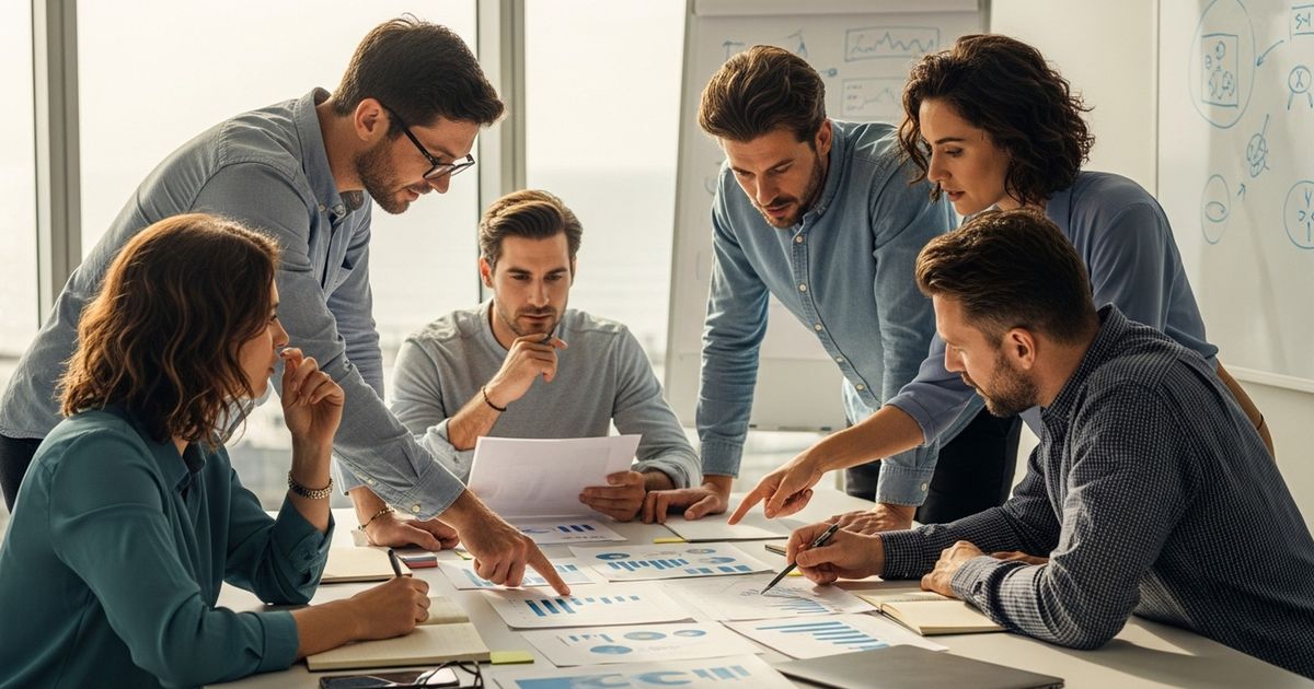Marketing team collaborating in a modern Gold Coast office, representing SEO agencies in Gold Coast working on a campaign