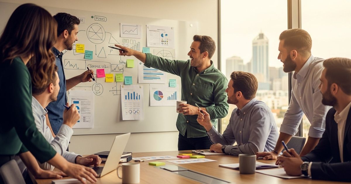 Marketing team from SEO agencies in Perth collaborating around a conference table in a modern office