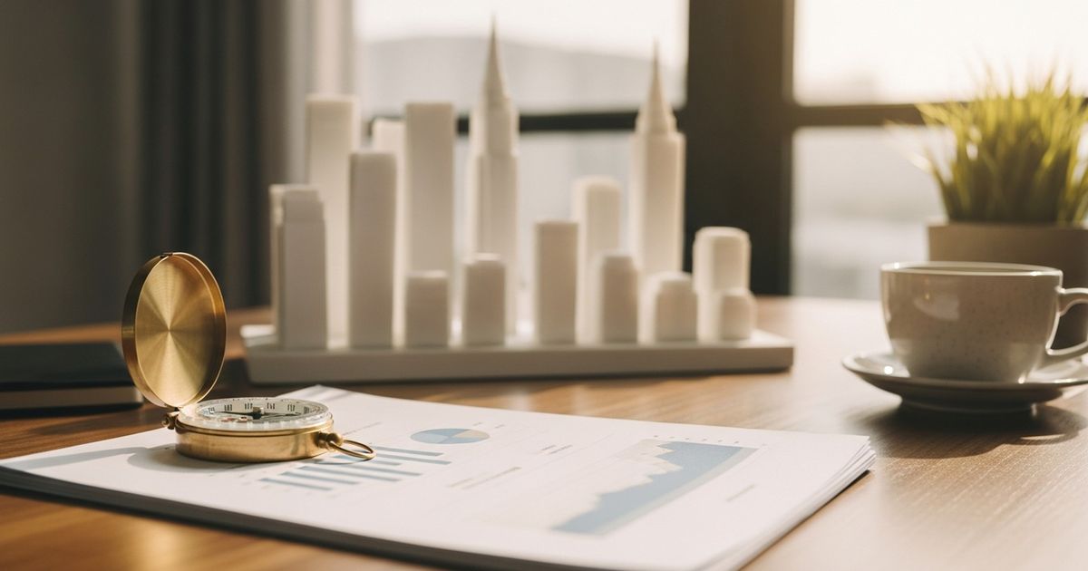 Warm editorial workspace with city-suggestive model and strategic tools symbolizing local SEO planning for Baltimore agencies