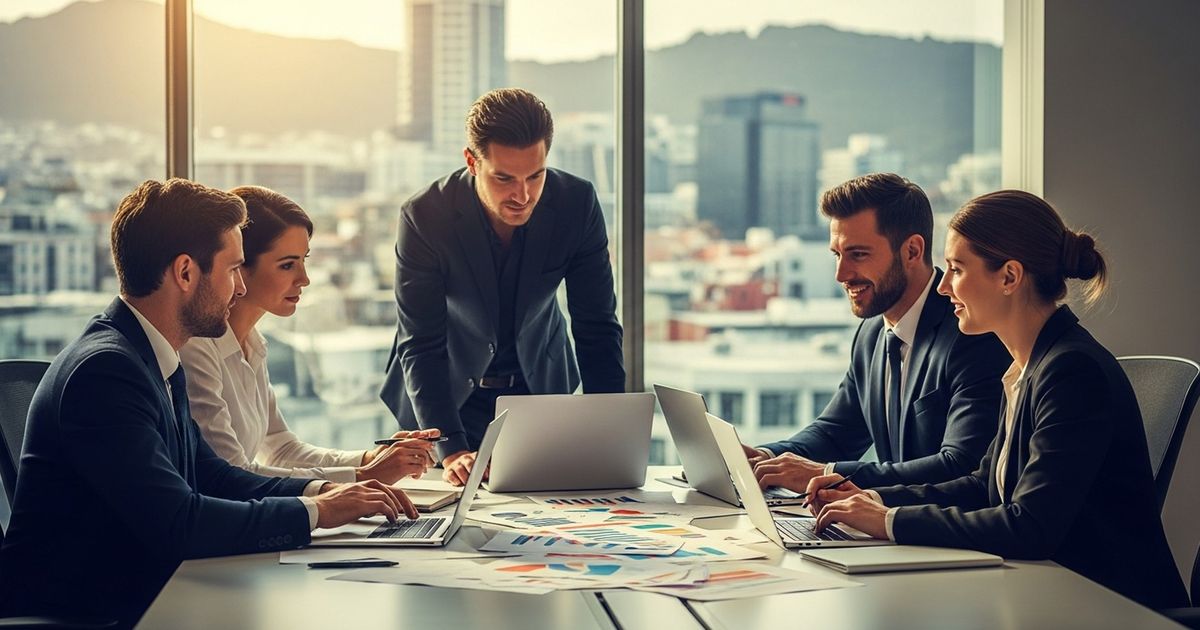 Marketing team collaborating in a Wellington office reviewing SEO strategy — SEO agencies in Wellington
