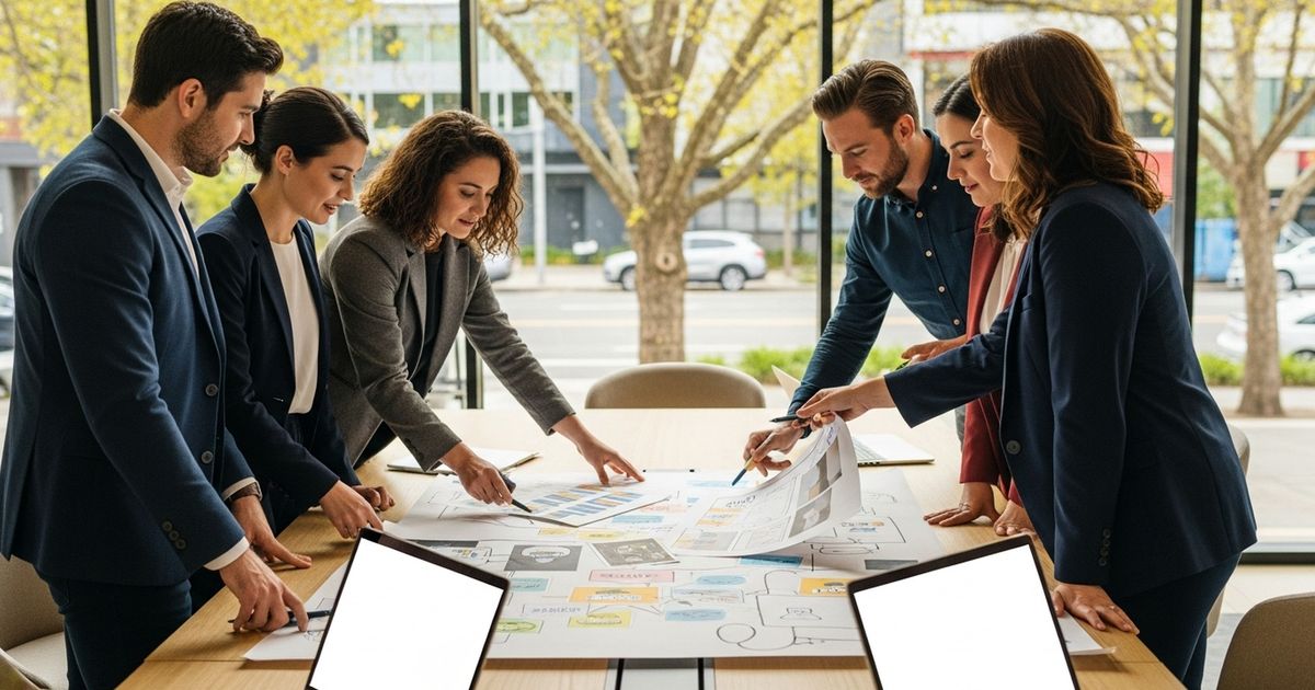 Marketing team collaborating on SEO strategy in a modern Eugene, Oregon office — SEO agencies in Eugene