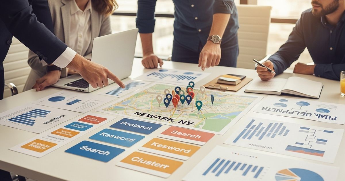 Marketing team planning SEO content in a Newark, NJ office — SEO agencies in Newark collaborating on a content strategy