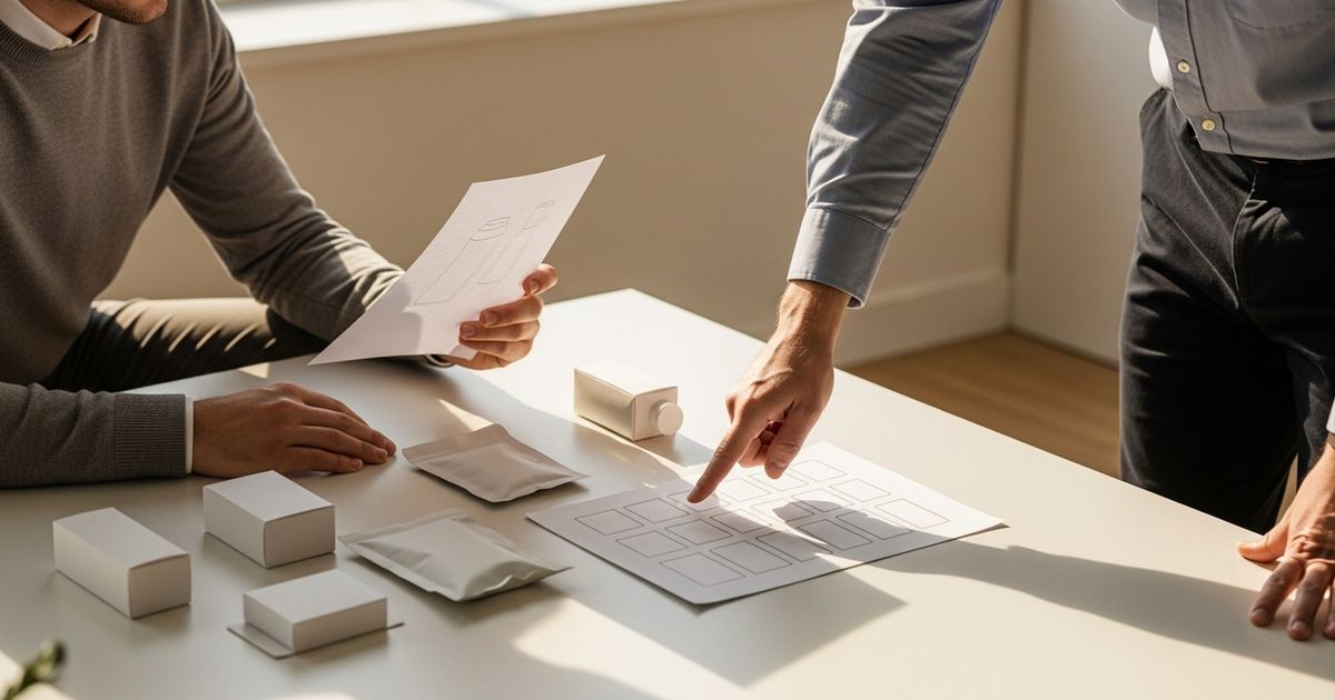 Team reviewing product attributes and templates for automated ecommerce content generation in a modern workspace