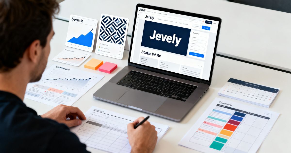 Web developer reviewing a static website and content plan