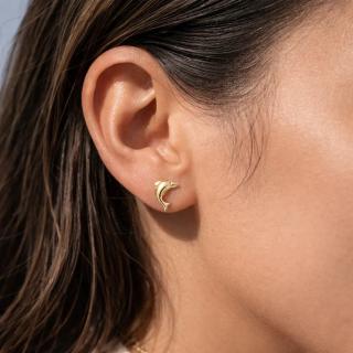 14K Yellow Gold Dolphin Stud Earrings with Screw Back