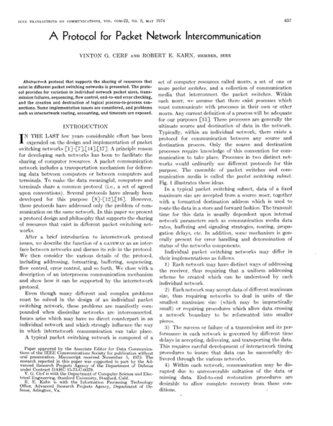 "A Protocol for Packet Network Intercommunication"