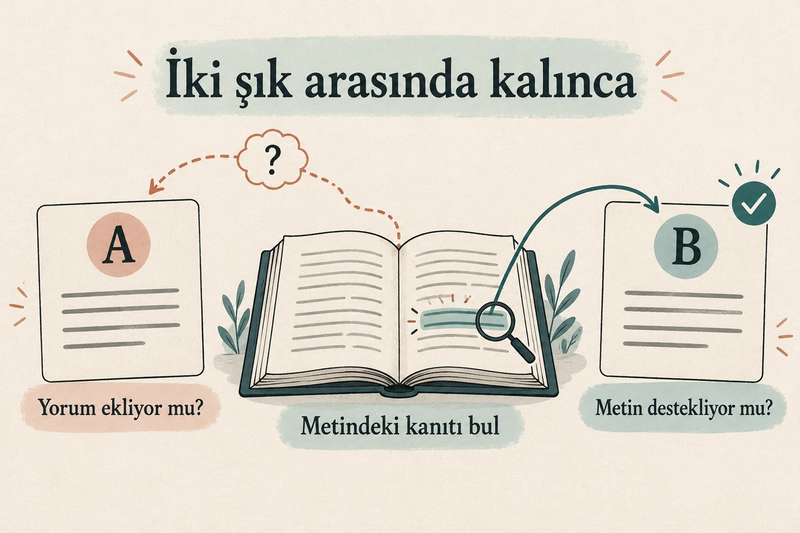 İki seçenek arasında karar verirken yorum eklenip eklenmediğini ve metnin seçeneği destekleyip desteklemediğini karşılaştırma.
