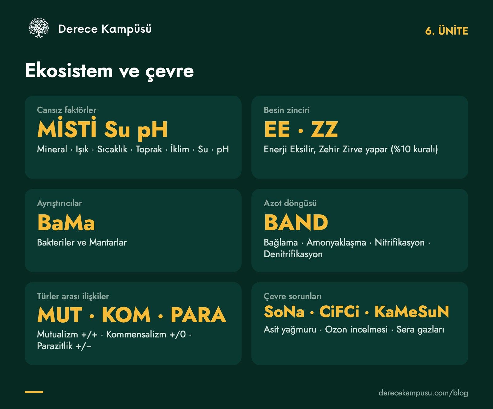 6. ünite kod kartı: cansız faktörler, besin zinciri, azot döngüsü, çevre sorunları