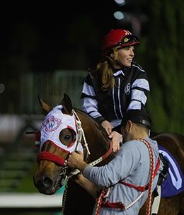 Jockey Justine Llaiber is all smiles after winning the Winter Championship Sunday night.