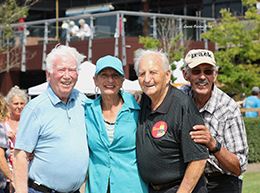 Carol Proctor and husband Wayne (far right) celebrated a big win with their filly Caraways Angel Air with one of Ontario Quarter Horse racing's founders, Ralph Pearson (second from right) and longtime owner and breeder Gary McNichol.