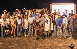 The winning connections of Effortless Favorite accept the Heritage Place Futurity stakes trophies at Remington Park.