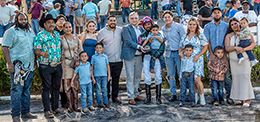 The winning connections of Into The Grey accept the $75,000 Louisiana Classic Stakes trophy at Delta Downs on Saturday.