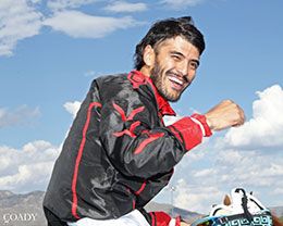 An elated jockey Francisco Calderon after winning the $1,000,000 Rainbow Futurity on Sunday.