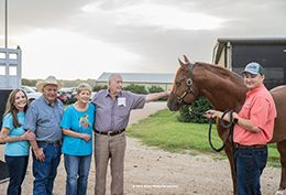Jo and Pete Scarmardo with Jerry and Bob Gaston welcoming Dulce Sin Tacha to Granada Farms with General Manager Coy Dolan.