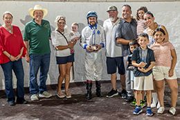 The winning connections of Rf Fast Dash N Blood accept the $268,895 Laddie Futurity-RG2 trophy at Delta Downs on Saturday.